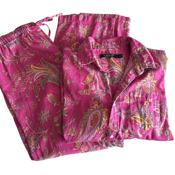Lauren Ralph Lauren Paisley Pajama Set Womens Medium Pink Colorful 2-Piece PJs - Picture 2 of 10